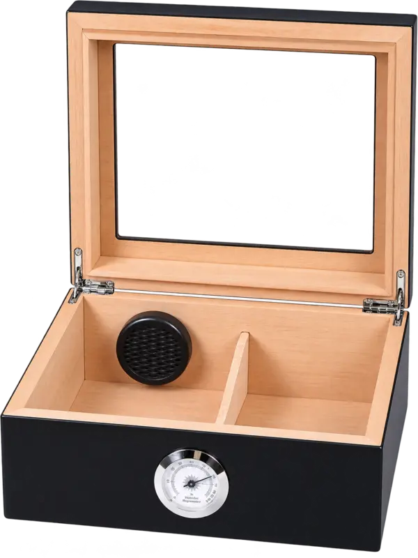 Humidor schwarz matt mit Glaseinsatz – für ca. 25 Zigarren – Bild 2