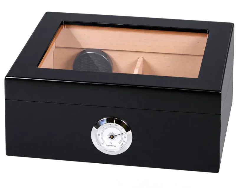 Humidor schwarz matt mit Glaseinsatz – für ca. 25 Zigarren
